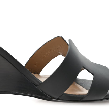 Hermes Calfskin Legend Wedge Sandals 38.5 Black 9 of 10
