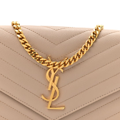 Saint Laurent Grain De Poudre Matelasse Chevron Monogram Chain Wallet Dark Beige 9 of 14