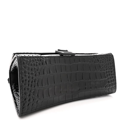 Balenciaga Shiny Calfskin Monochrome Crocodile Embossed Small Hourglass Top Handle Bag Black 4 of 10