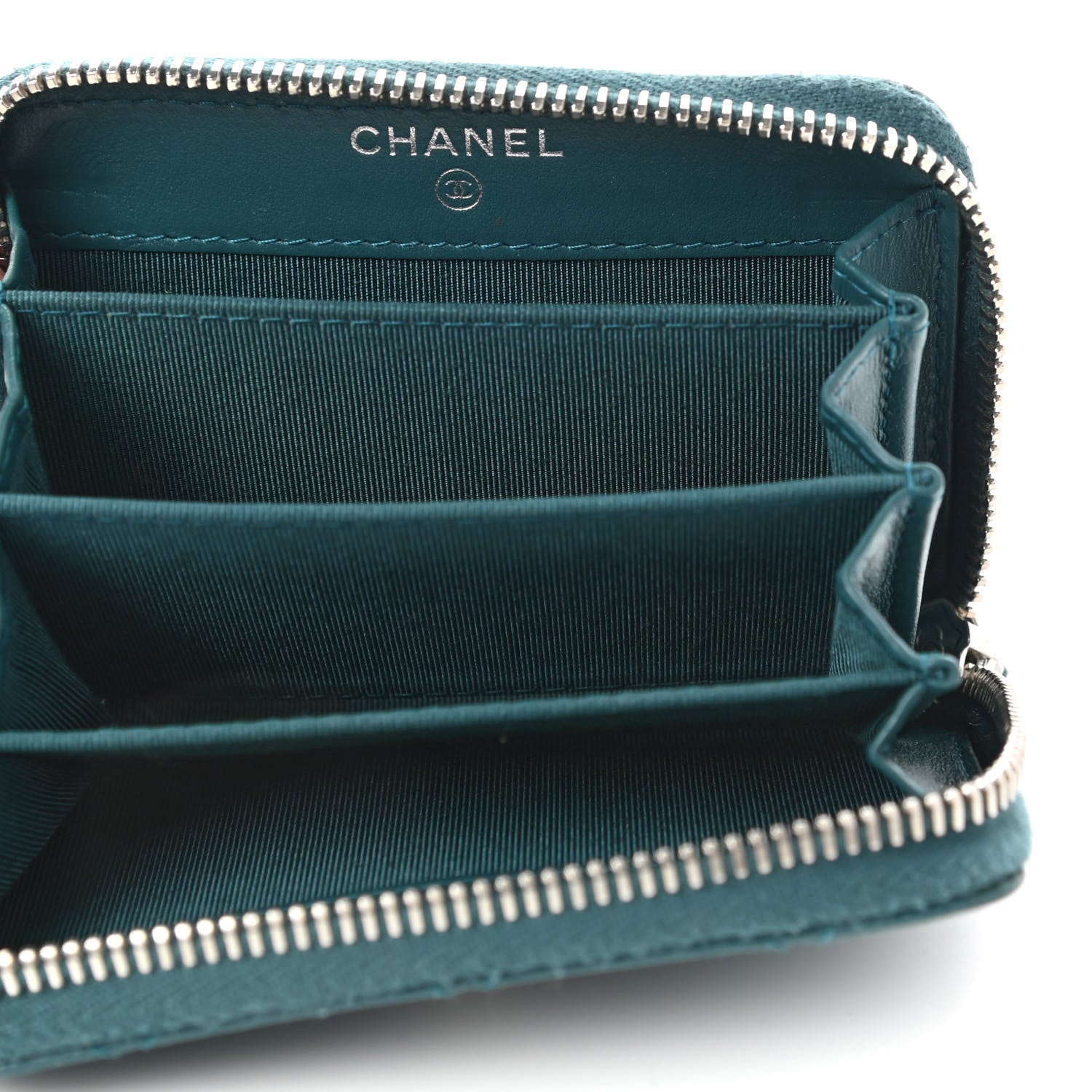 Chanel Caviar Quilted Zip Coin Purse Wallet Dark Turquoise 5 of 8