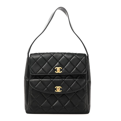 Chanel Lambskin Quilted Double Pocket Shoulder Bag Black 1 of 10