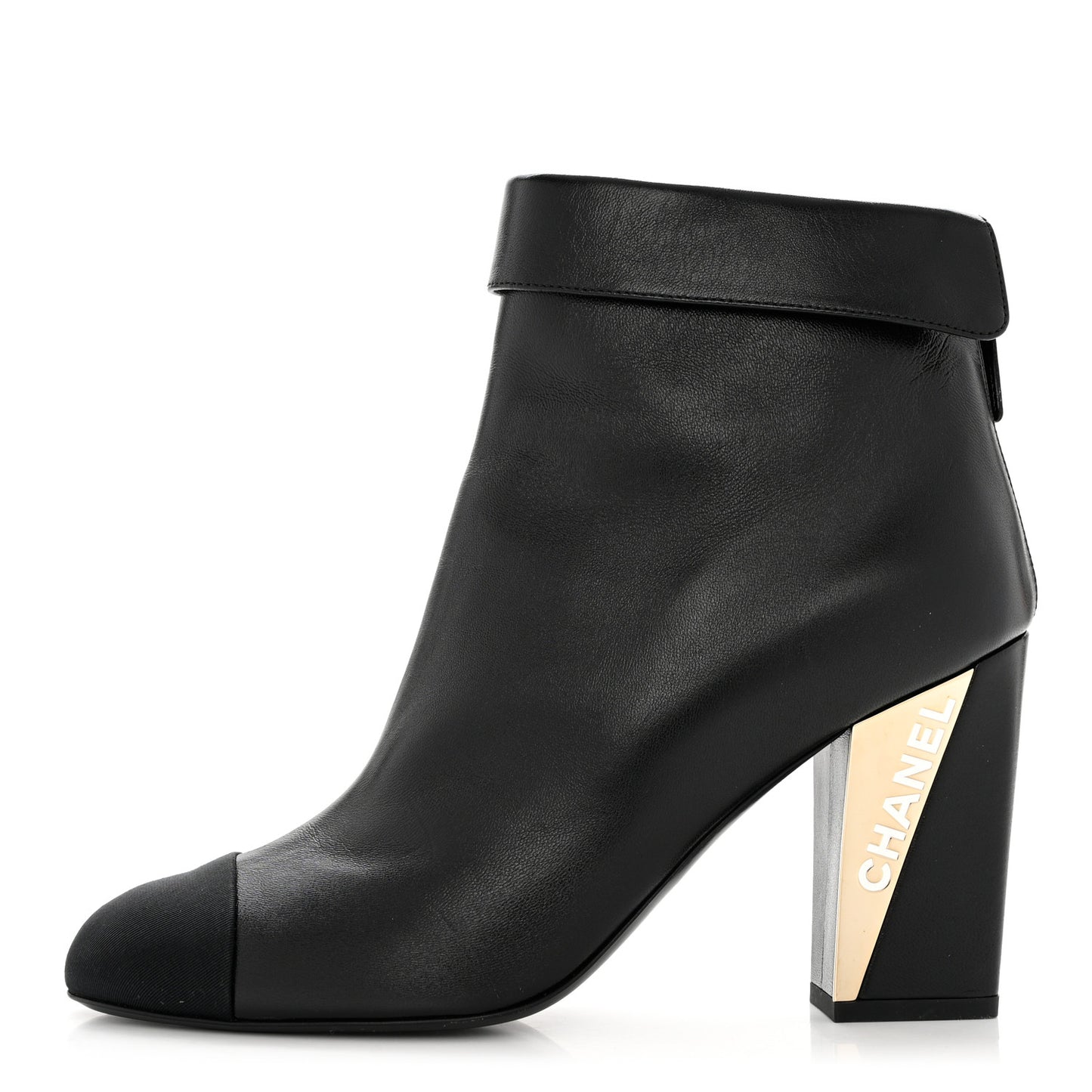 Lambskin Grosgrain Triangle & Collar 90 Ankle Boots 39.5 Black