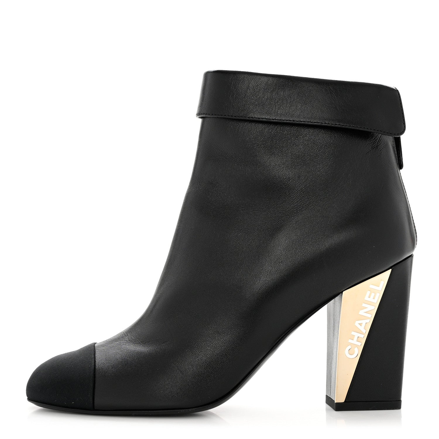 Chanel Lambskin Grosgrain Triangle & Collar 90 Ankle Boots 39.5 Black 1 of 8