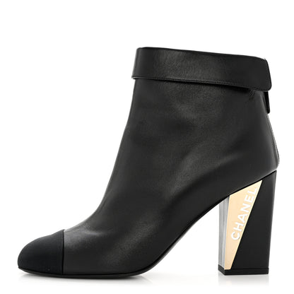Chanel Lambskin Grosgrain Triangle & Collar 90 Ankle Boots 39.5 Black 1 of 8