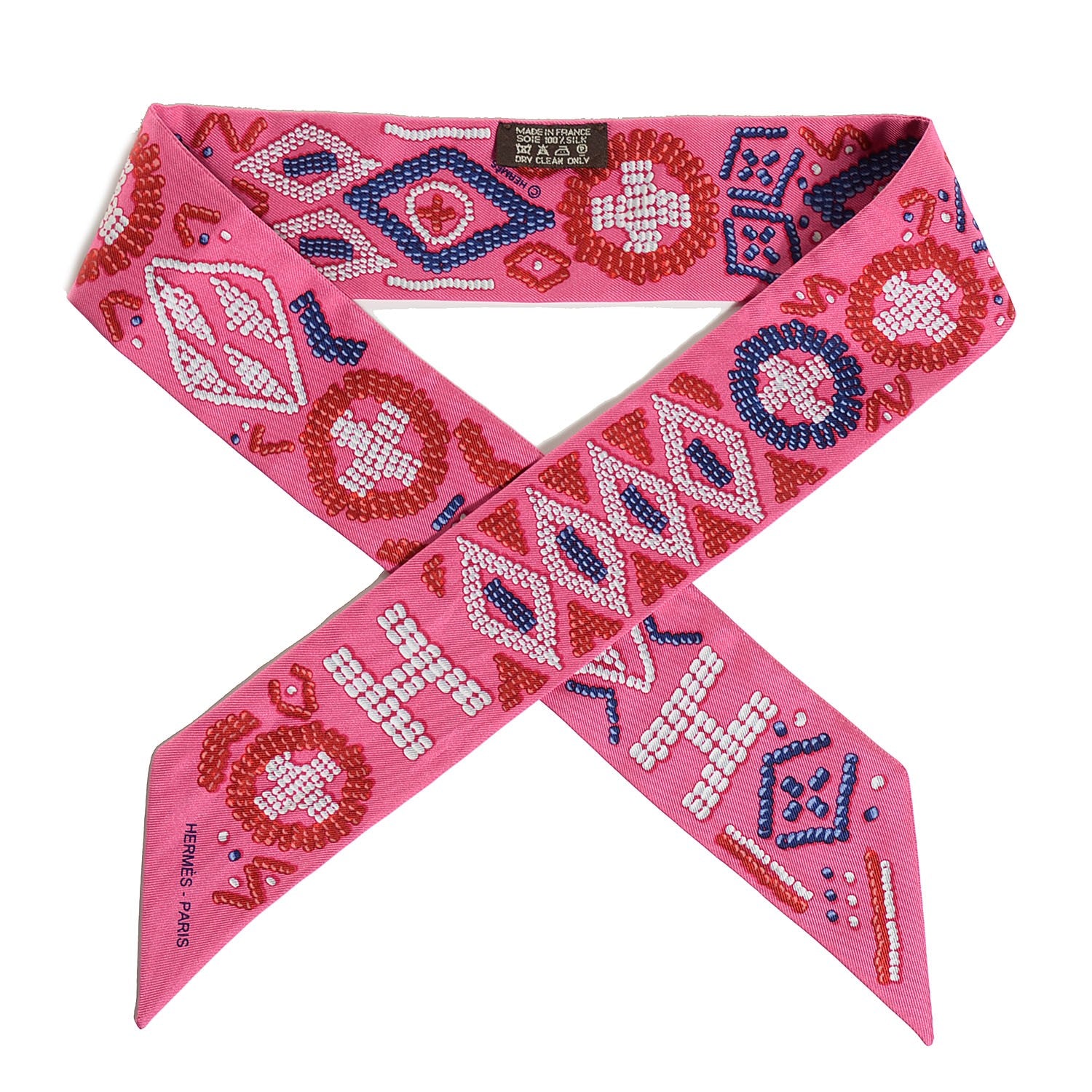 Hermes Silk Kelly En Perles Twilly Rose Bleu Blanc Rouge 1 of 4