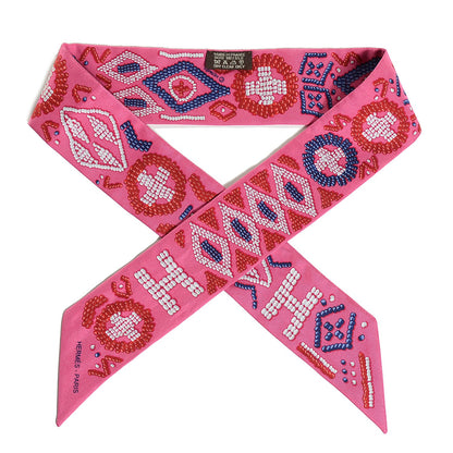 Hermes Silk Kelly En Perles Twilly Rose Bleu Blanc Rouge 1 of 4