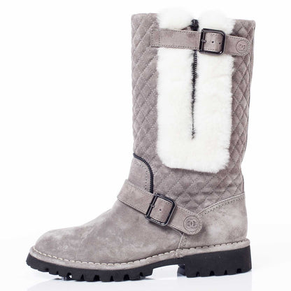 Chanel Suede Fur Quilted Boots 37 3 of 11
