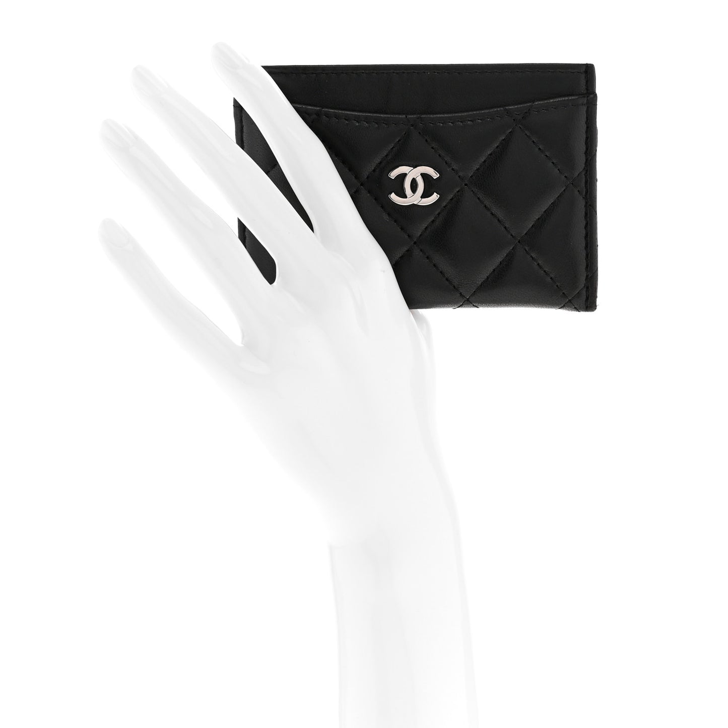 Lambskin Quilted Card Holder Black