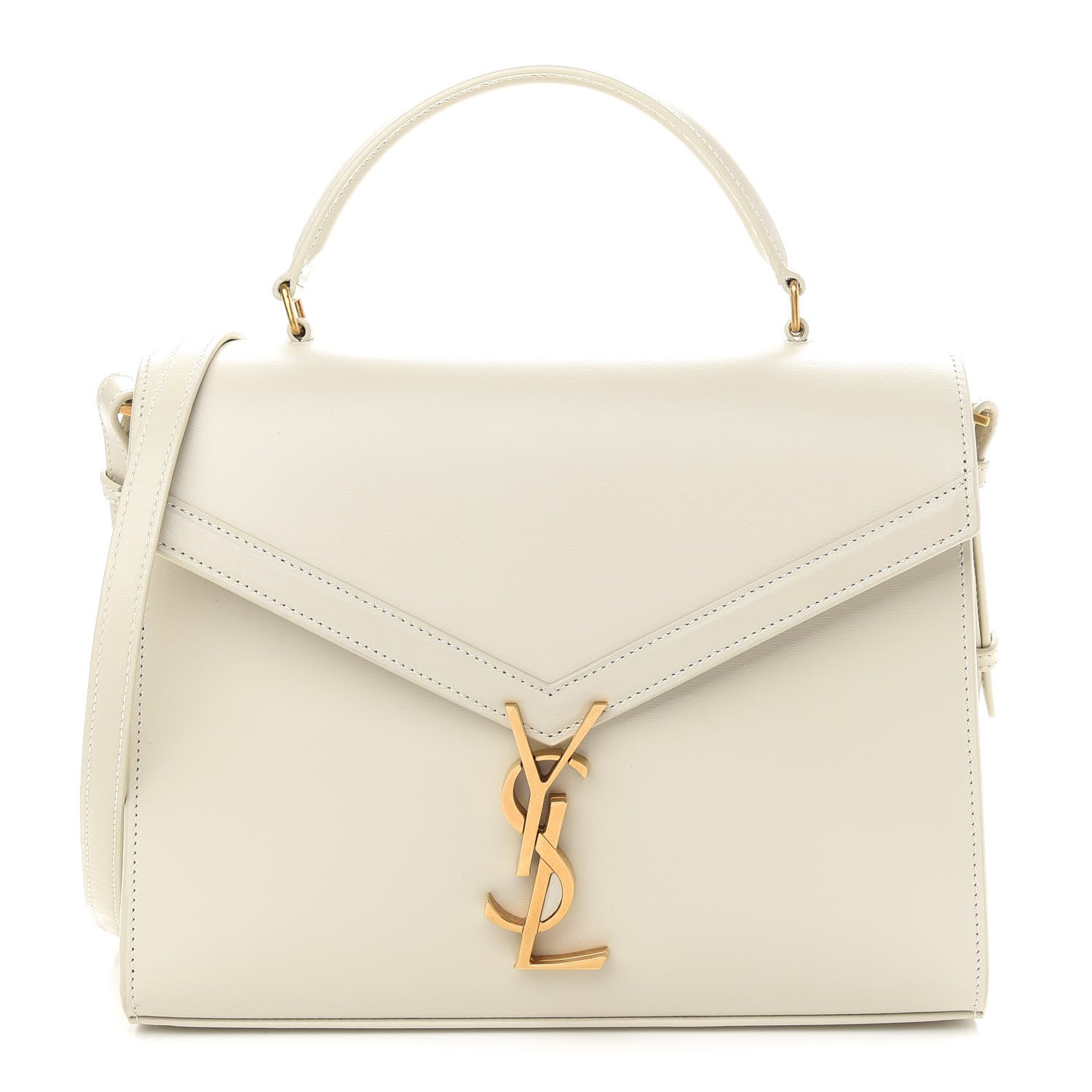 Saint Laurent Smooth Calfskin Medium Classic Monogram Cassandra Top Handle Crema Soft Rouge Legion 1 of 8