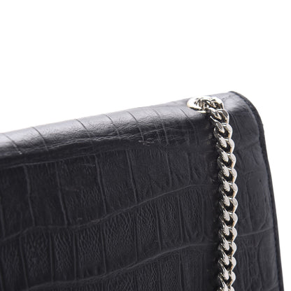 Saint Laurent Calfskin Crocodile Embossed Medium Classic Monogram Kate Tassel Satchel Black 10 of 13