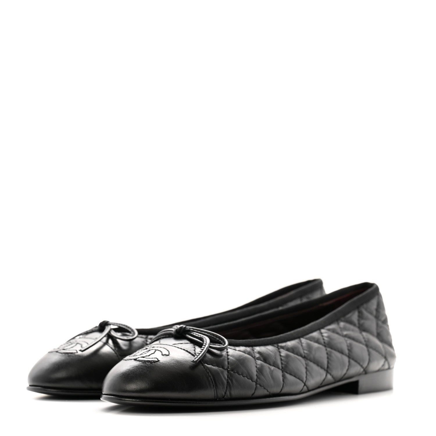 Chanel Aged Calfskin Quilted CC Cap Toe Ballerina Flats 38.5 Black 3 of 10