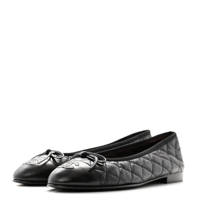 Chanel Aged Calfskin Quilted CC Cap Toe Ballerina Flats 38.5 Black 3 of 10