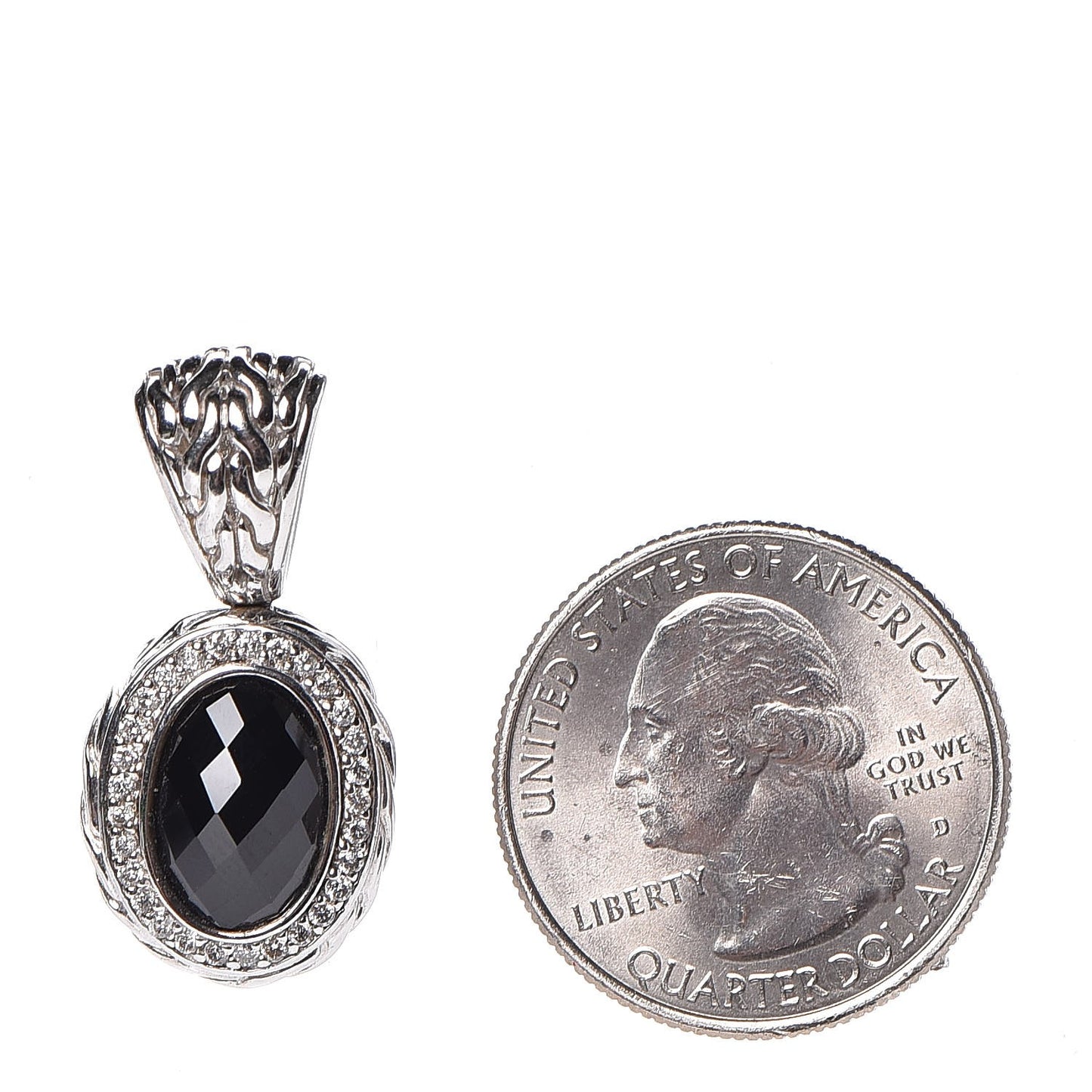 Sterling Silver Black Onyx Diamond Oval Pendant