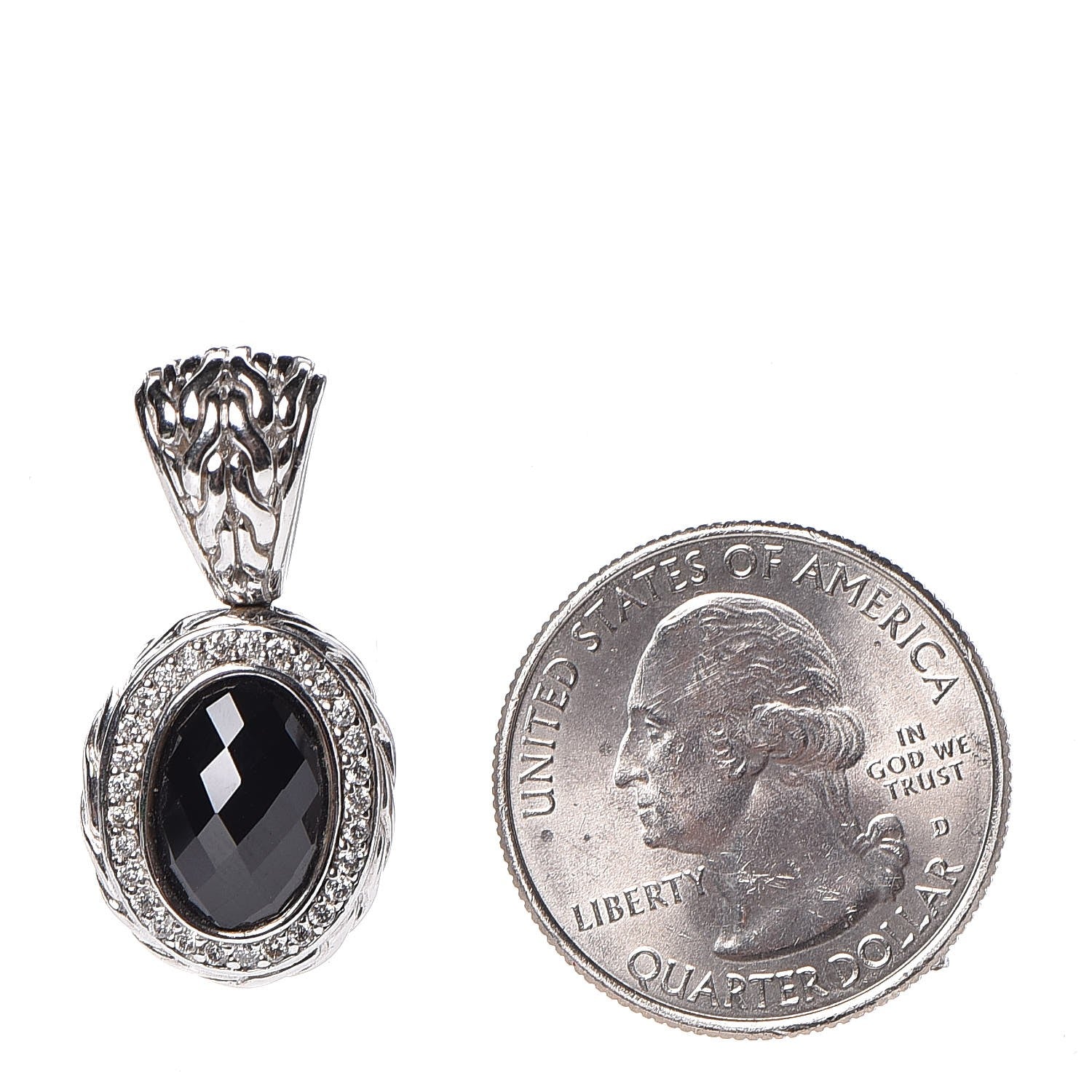 John Hardy Sterling Silver Black Onyx Diamond Oval Pendant 2 of 3