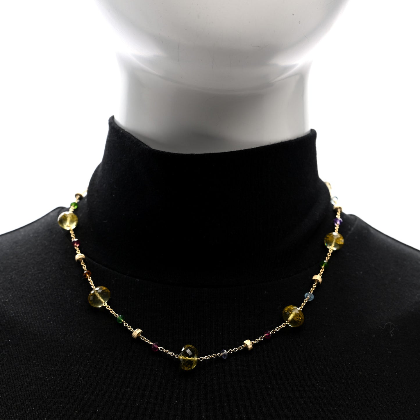 18K Yellow Gold Multi Gemstone Strand Necklace