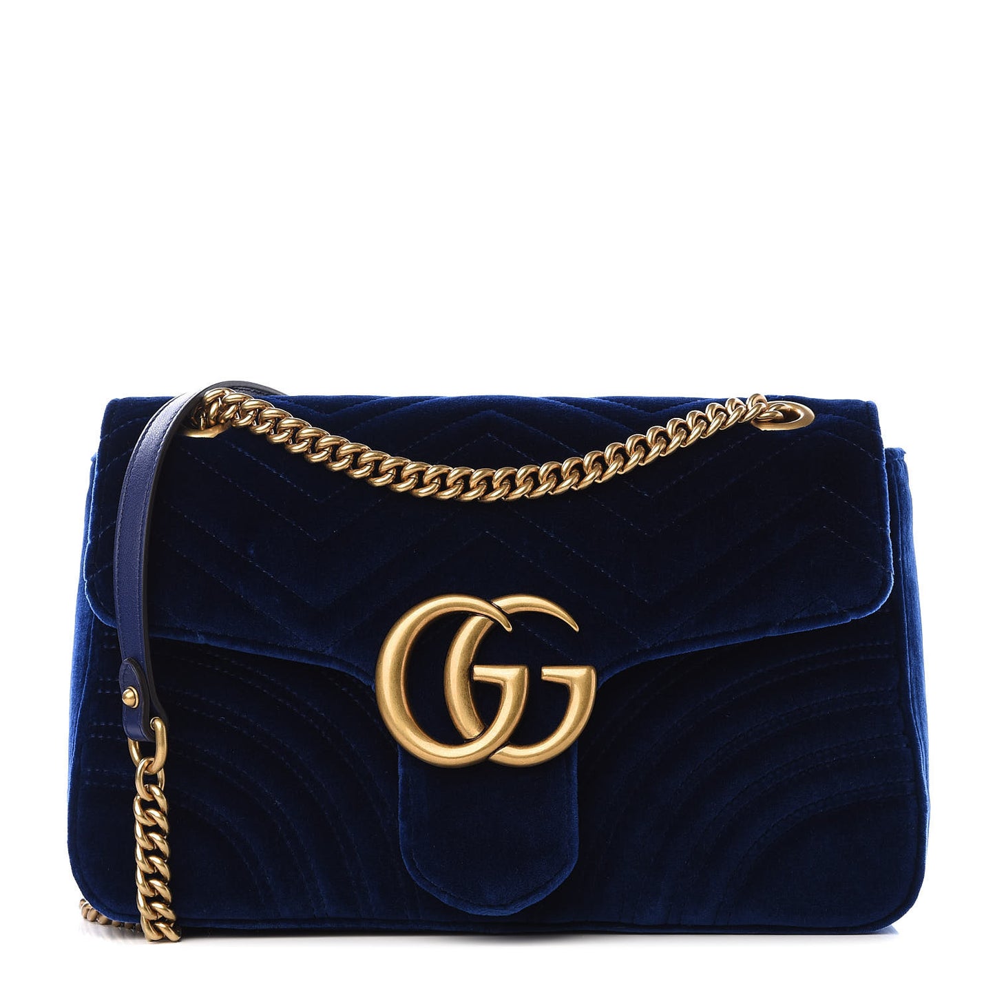 Velvet Matelasse Medium GG Marmont Shoulder Bag Cobalt Blue