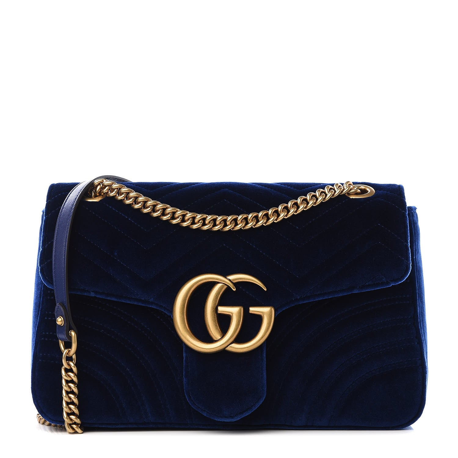 Gucci Velvet Matelasse Medium GG Marmont Shoulder Bag Cobalt Blue 1 of 8