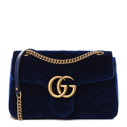 Gucci Velvet Matelasse Medium GG Marmont Shoulder Bag Cobalt Blue 1 of 8