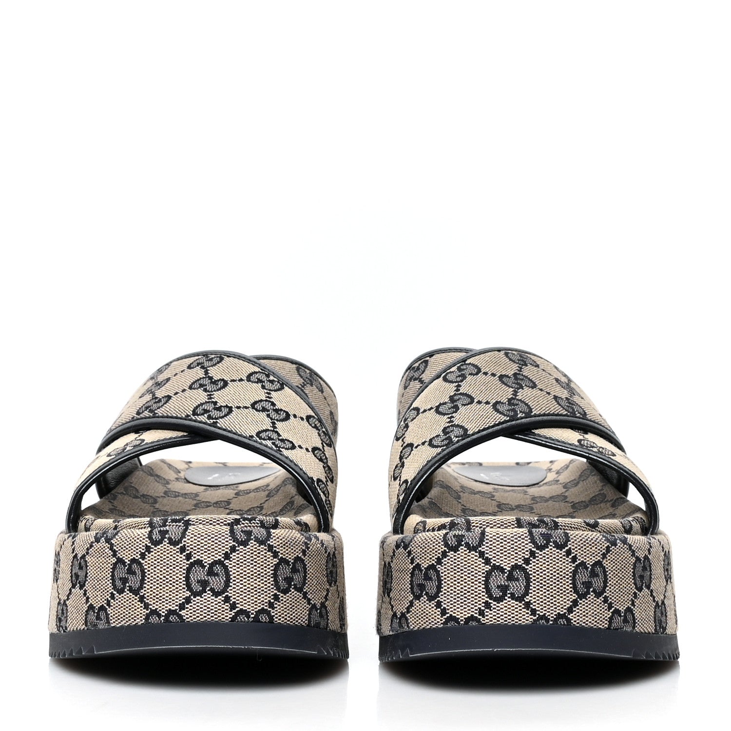 Gucci Monogram Criss Cross Platform Slide Sandals 39 Beige Blue 2 of 8
