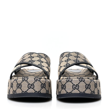 Gucci Monogram Criss Cross Platform Slide Sandals 39 Beige Blue 2 of 8