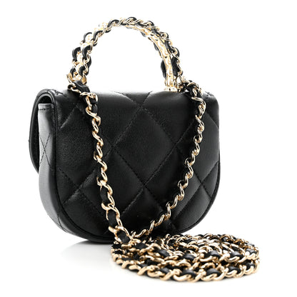 Chanel Lambskin Quilted Pearl Top Handle Clutch With Chain Black 3 of 12