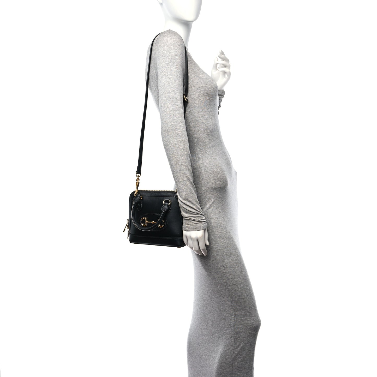 Boarded Plutone Calfskin Mini Horsebit 1955 Top Handle Bag Black