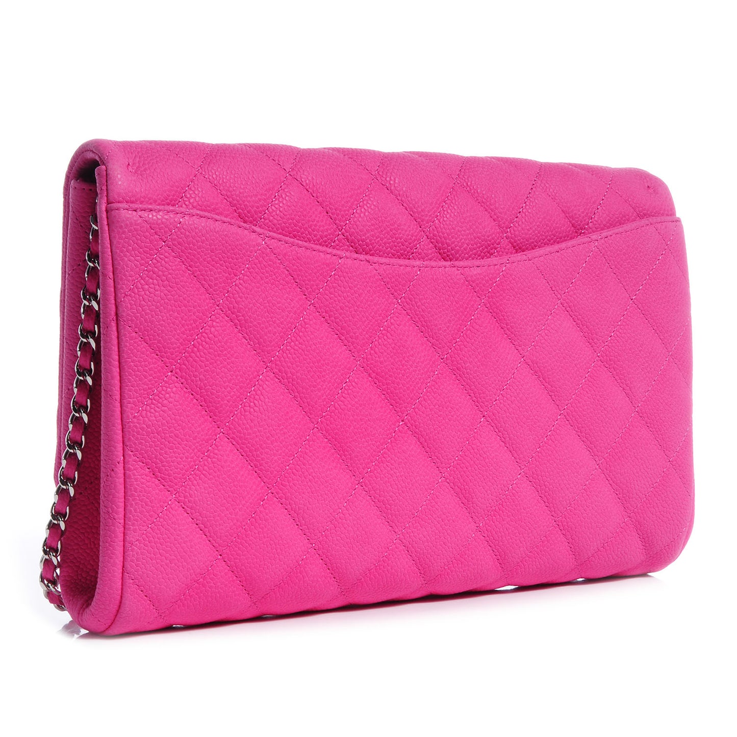 Iridescent Caviar Clutch with Chain Flap Hot Pink
