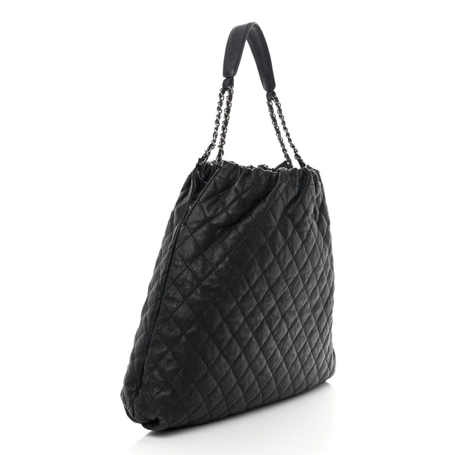 Distressed Glazed Caviar Quilted Large Elastic Tote Black