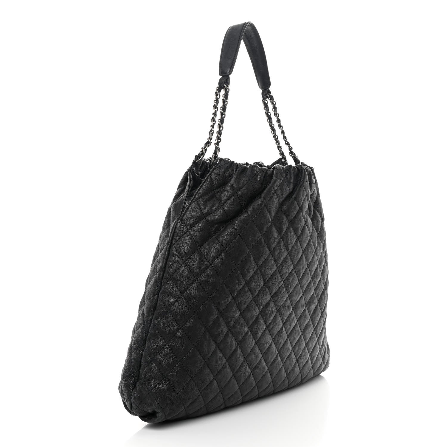 Chanel Distressed Glazed Caviar Quilted Large Elastic Tote Black 3 of 10