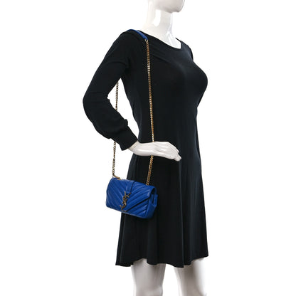 Saint Laurent Sheepskin Matelasse Chevron Monogram Classic Baby Chain Bag Blue Majorelle 2 of 10