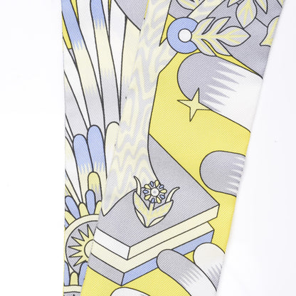 Hermes Silk La Source de Pegase Twilly Jaune Vif Gris Perle 3 of 4
