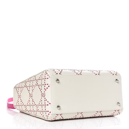 Christian Dior Lambskin Stitched Cannage Medium Lady Dior Pink White 4 of 9