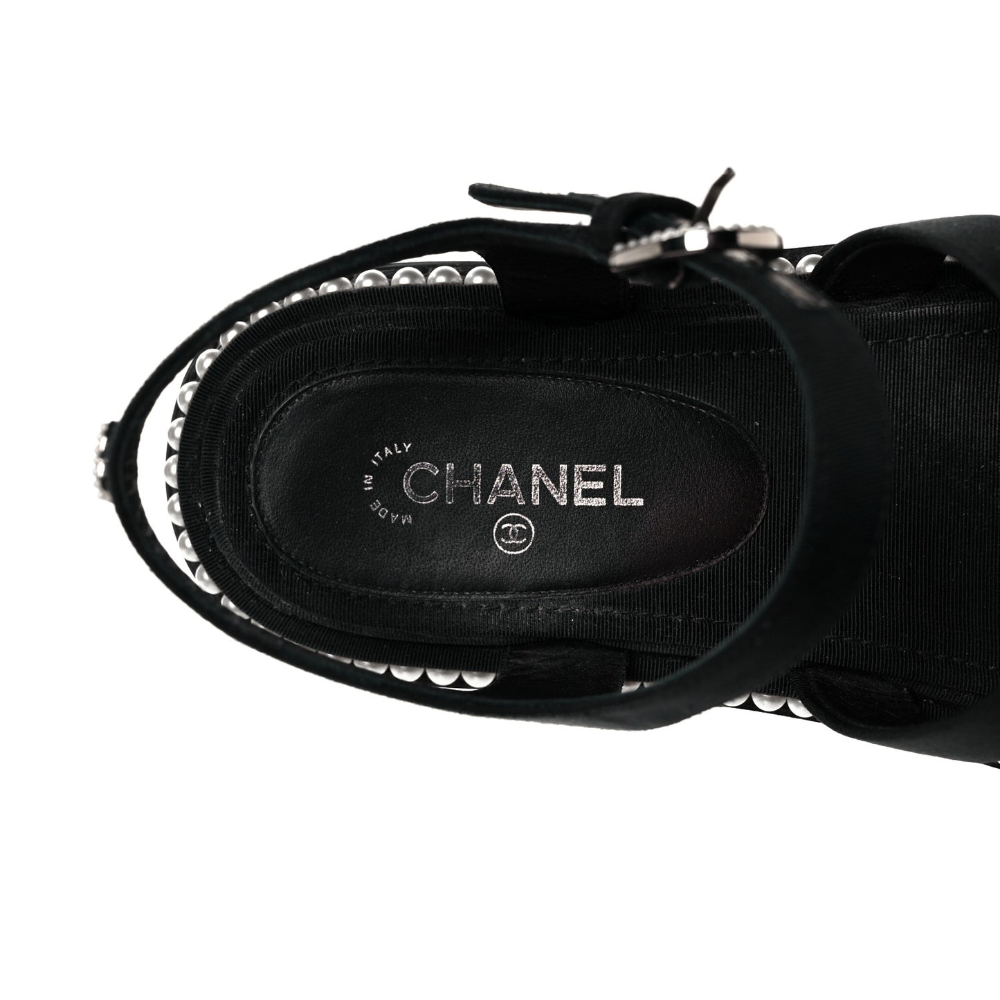 Grosgrain Pearl Flat Sandals 37 Black