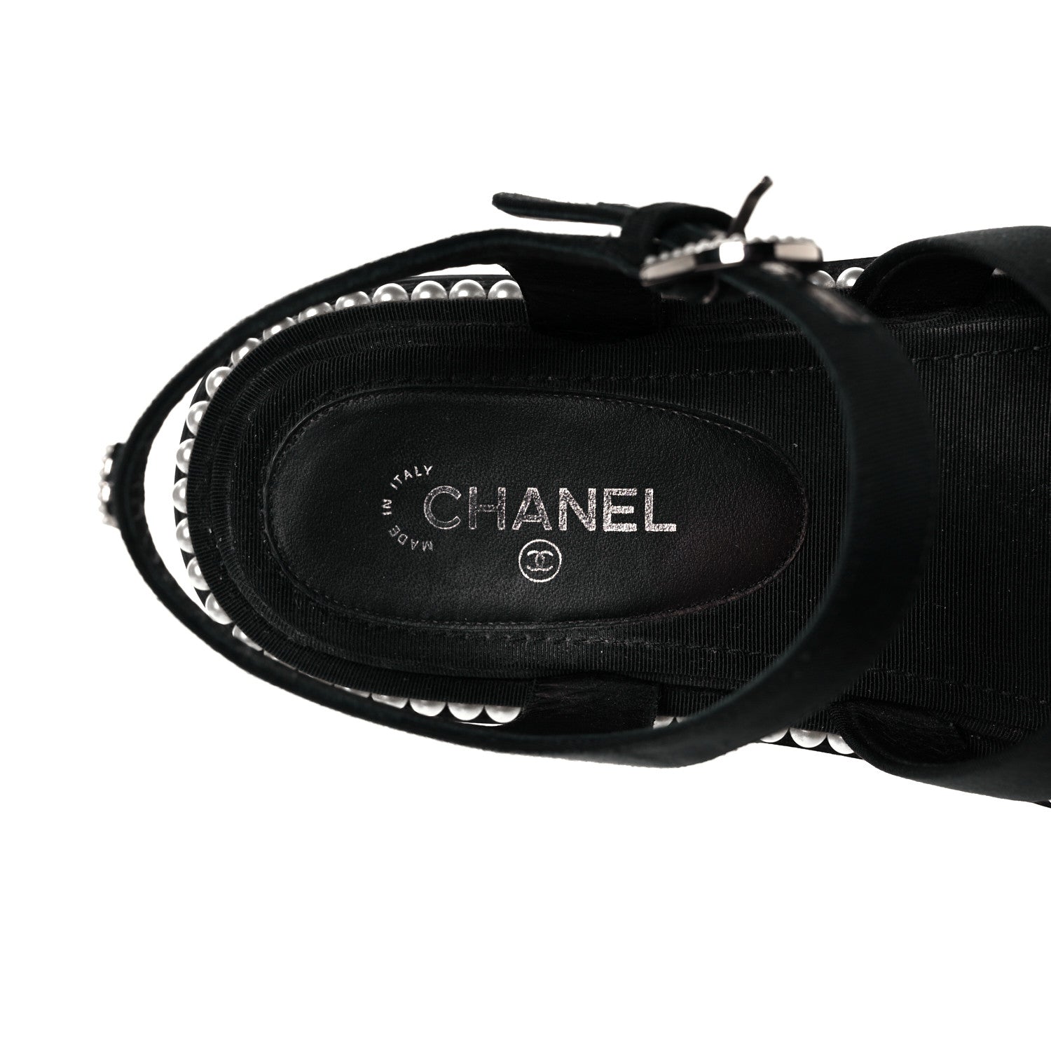 Chanel Grosgrain Pearl Flat Sandals 37 Black 8 of 9