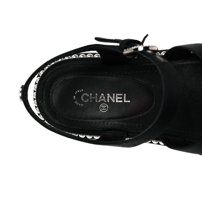 Chanel Grosgrain Pearl Flat Sandals 37 Black 8 of 9
