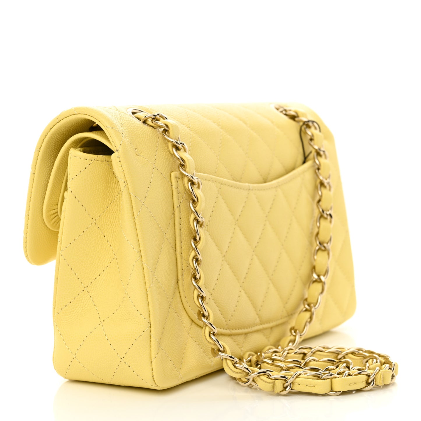 Caviar Quilted Small Double Flap Light Yellow