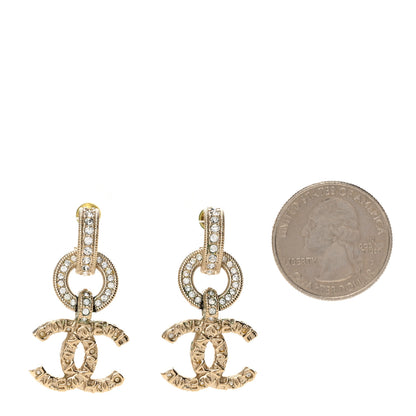 Chanel Metal Crystal CC Hoop Drop Earrings Gold 2 of 7