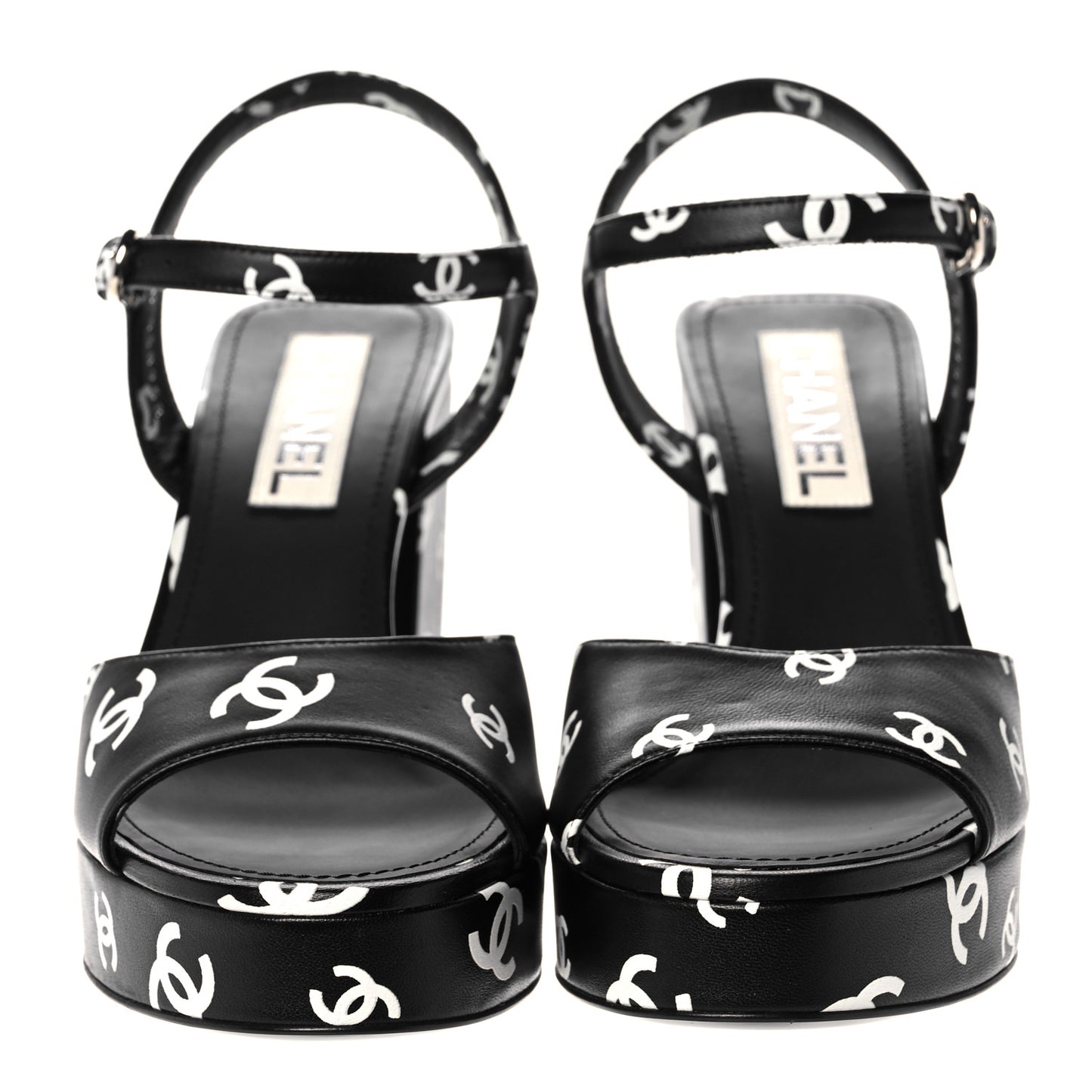 Printed Lambskin Coco Beach Platform Sandals 39 Black White