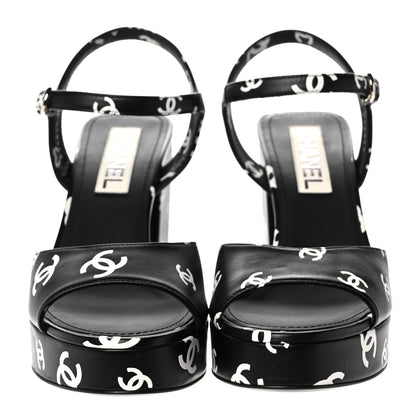 Chanel Printed Lambskin Coco Beach Platform Sandals 39 Black White 2 of 9