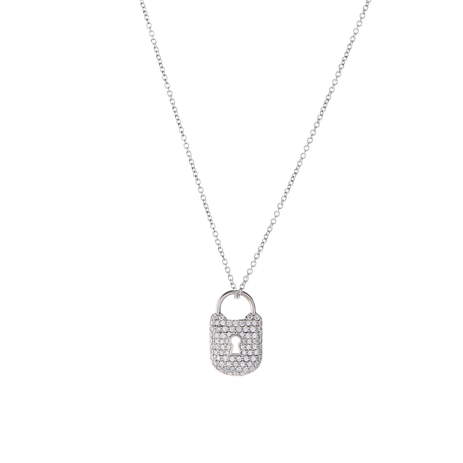 Tiffany Platinum Diamond Small Lock Pendant Necklace 3 of 9