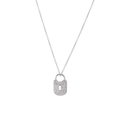Tiffany Platinum Diamond Small Lock Pendant Necklace 3 of 9