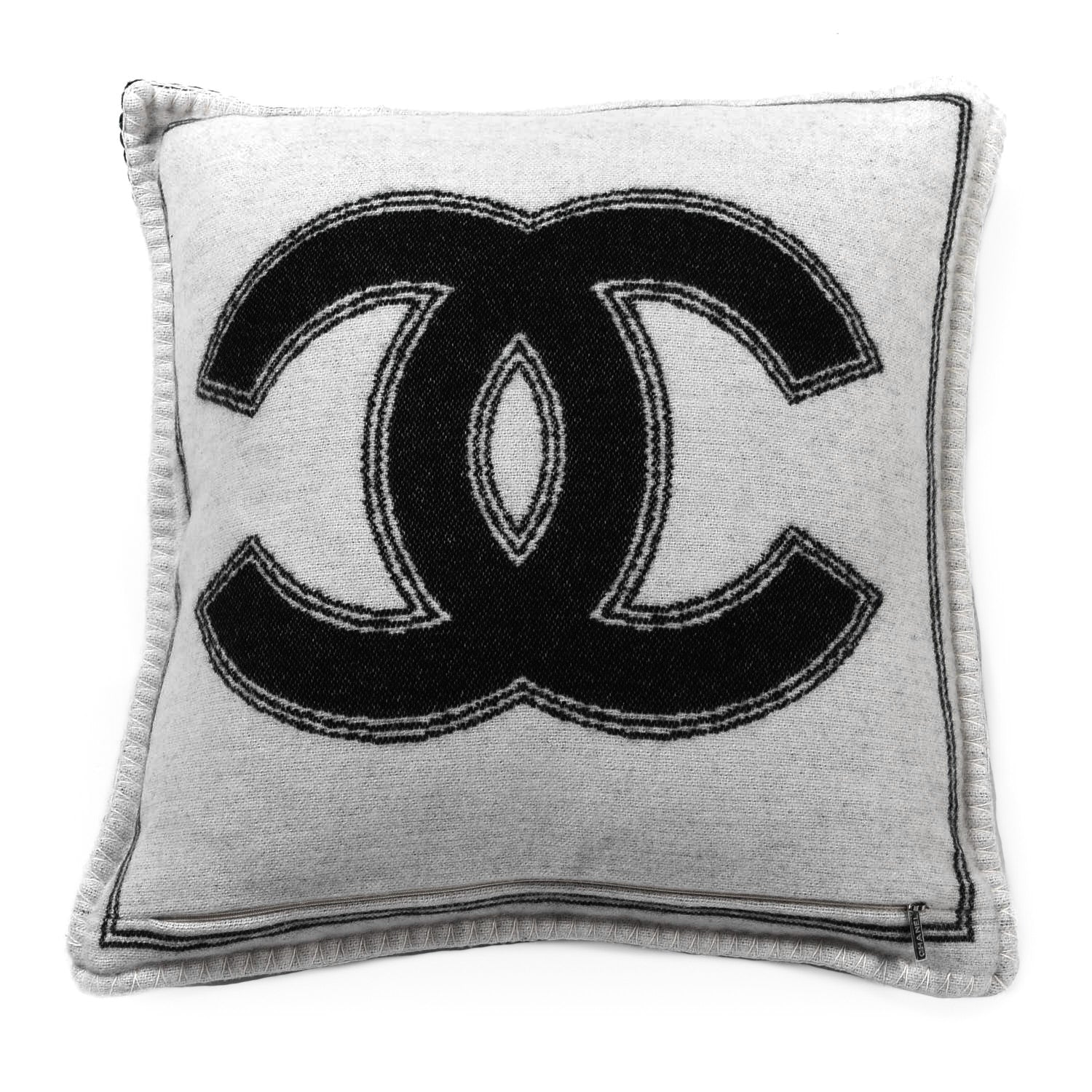 Chanel Merino Wool Cashmere CC Pillow Beige Black 3 of 3