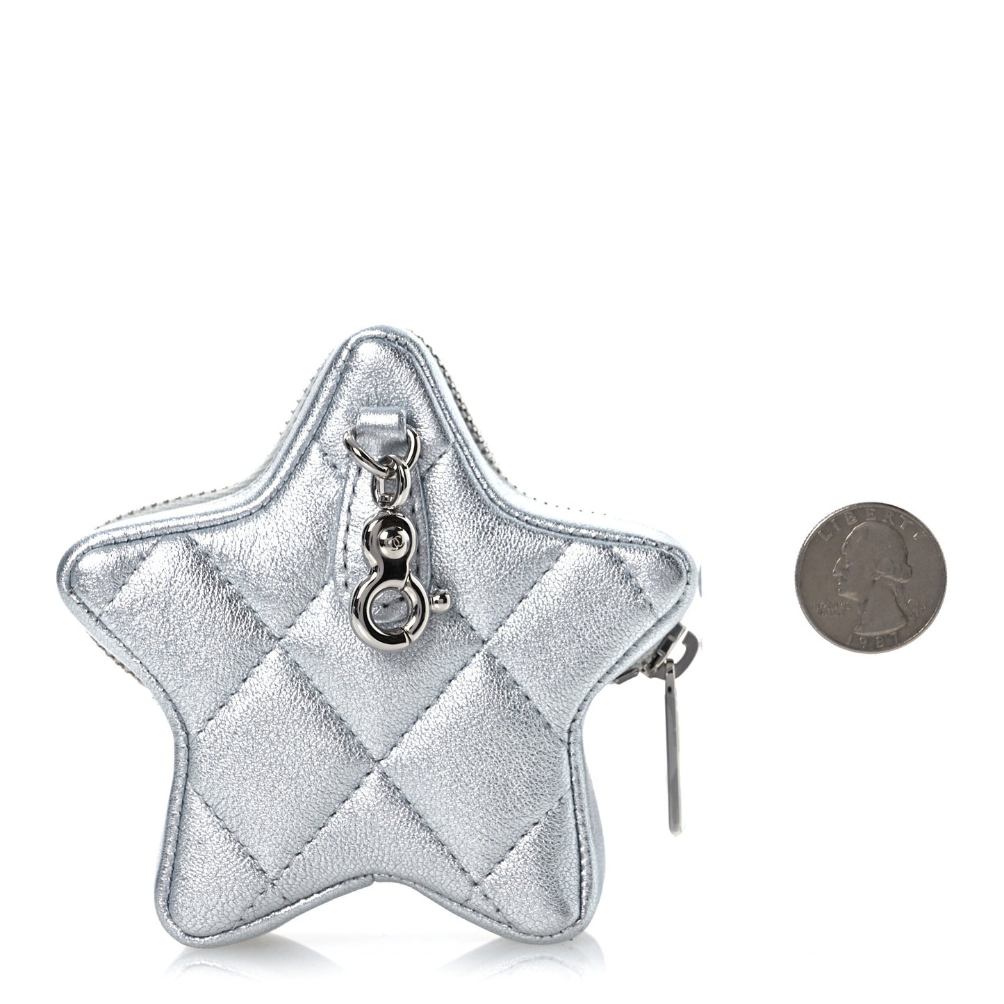 Metallic Lambskin Walk Of Fame Star Clip On Coin Purse Silver