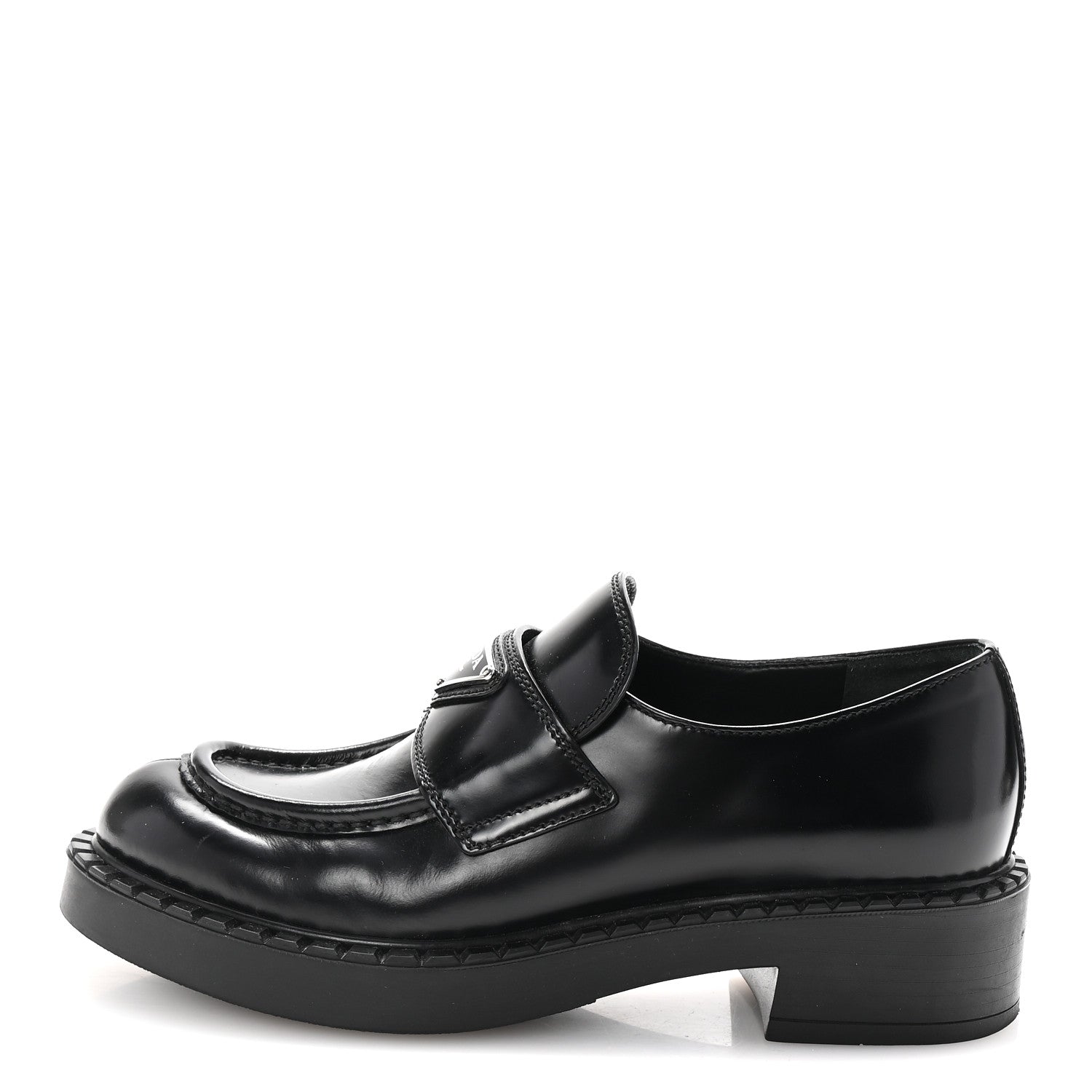 Prada Spazzolato Metal Triangle Logo 50mm Loafers 36 Black 2 of 20