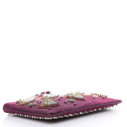 Christian Louboutin Metallic Raffia Studded Loubiposh Chain Clutch Magenta 4 of 8