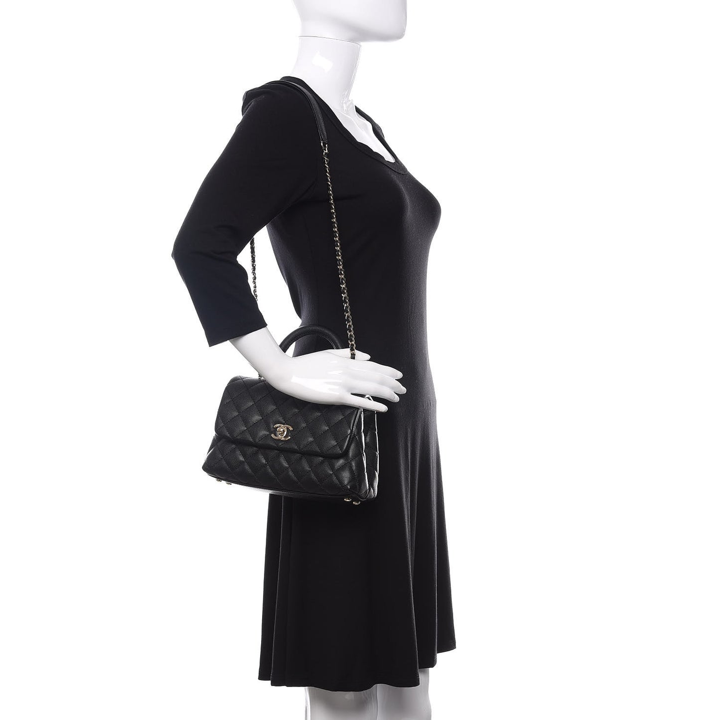 Caviar Quilted Mini Coco Handle Flap Black