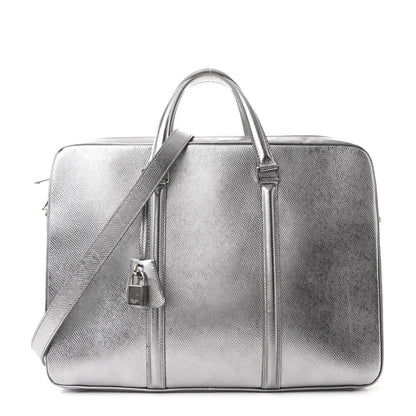 Celine Laminated Grained Calfskin Medium Briefcase Silver 1 of 13