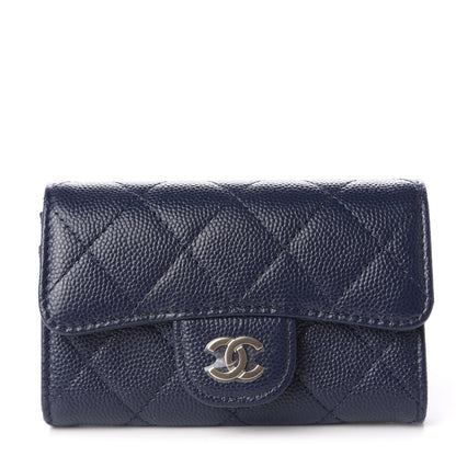 Chanel Caviar Quilted Flap Card Holder Wallet Navy Blue 1 of 8
