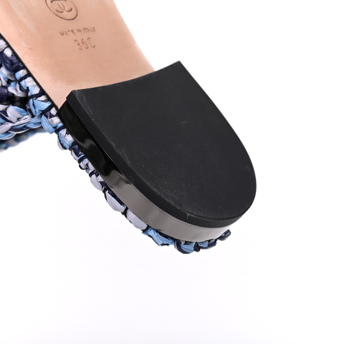 Lambskin Raffia Chain Flat Sandals 36 Blue Black