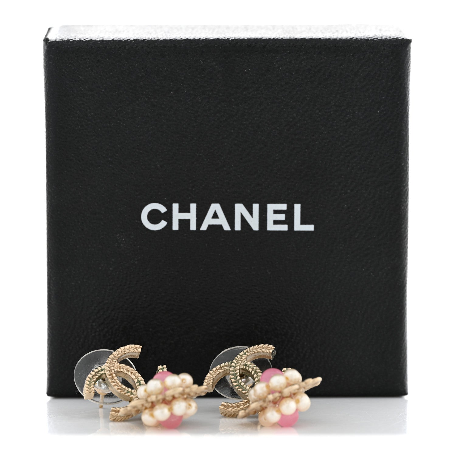 Chanel Pearl Resin CC Flower Drop Earrings 8 of 8